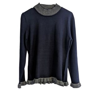 NANETTE LEPORE navy metallic ruffle turtleneck